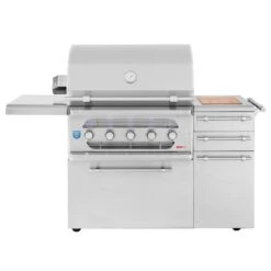 American Made Grills AMG-MUS36-CART Muscle 36-Inch Dual Fuel Wood And Gas Grill With Infrared Searing Burner And Rotisserie Kit On Cart