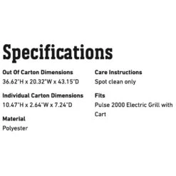 Weber Premium Grill Cover For Pulse 2000 Grill On Cart (WEB-7181) -Smokey Ridge Grills Shop web 7181 spec a 05 22